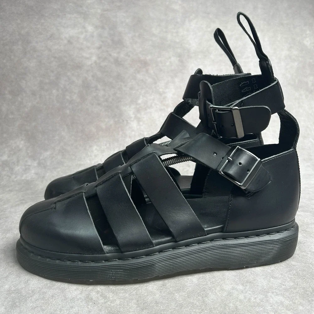 Dr Martens Geraldo Gladiator Sandal Black Leather Buckle Straps Mens 12